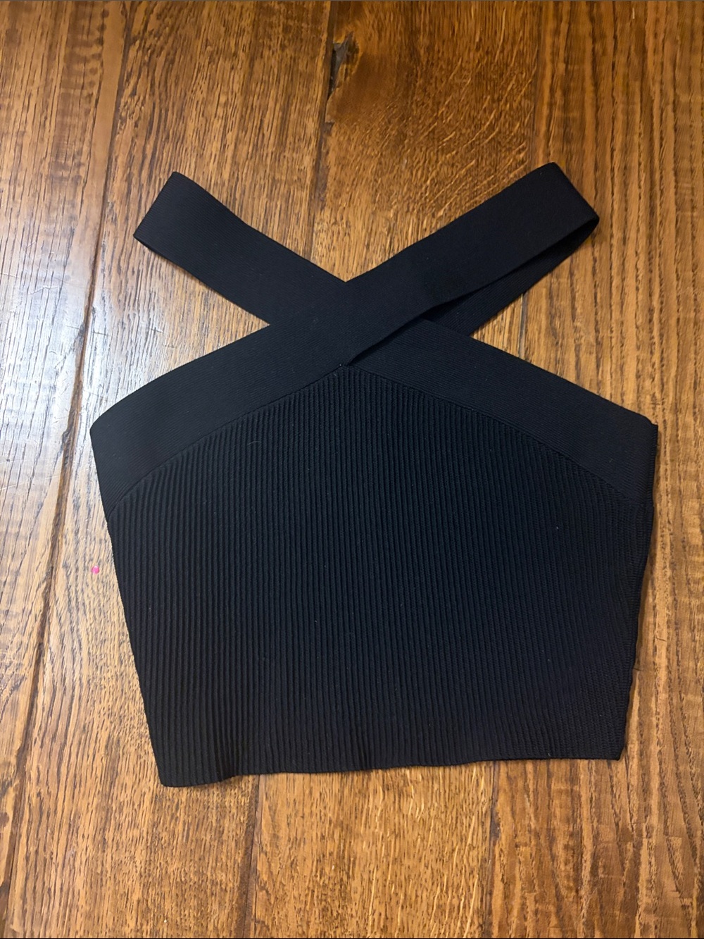 Babaton Black Cross-Strap Ribbed Crop Top